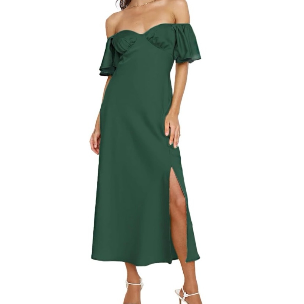 New Medium Summer Women's Satin Off Shoulder Formal Dress Wedding Guest Elegant